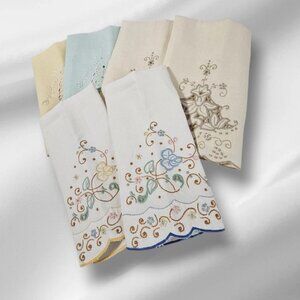 Bundle 6 Linen Napkins Tea Towel Multicolor Floral Embroidered Spring Tableware